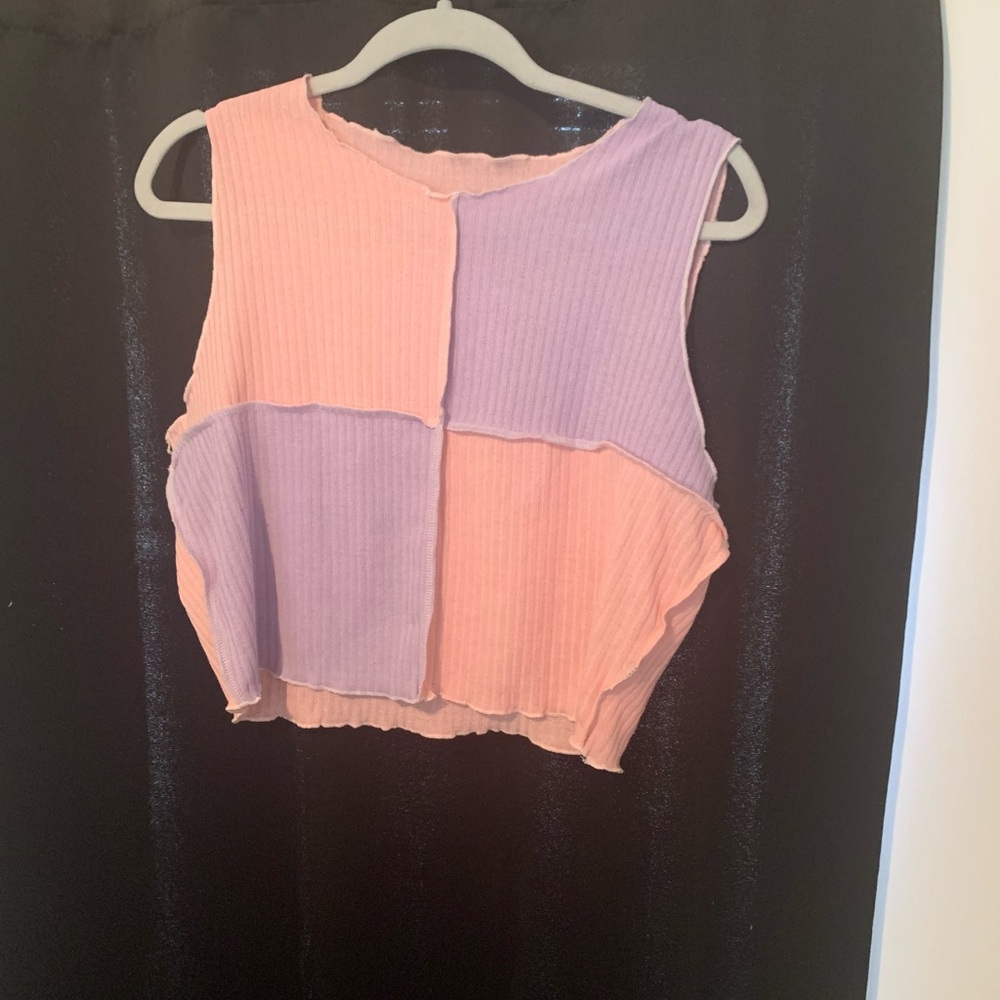 Colorblock Crop Top - Peach and Lavender